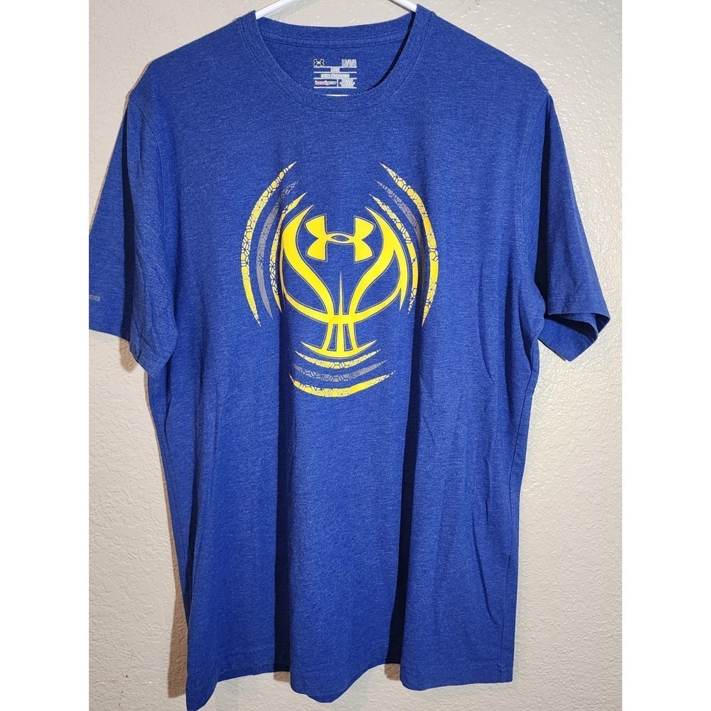 Under Armour Men's T-Shirt, Size Large, Blue, Graphic Print, Short Sleeve, Logo